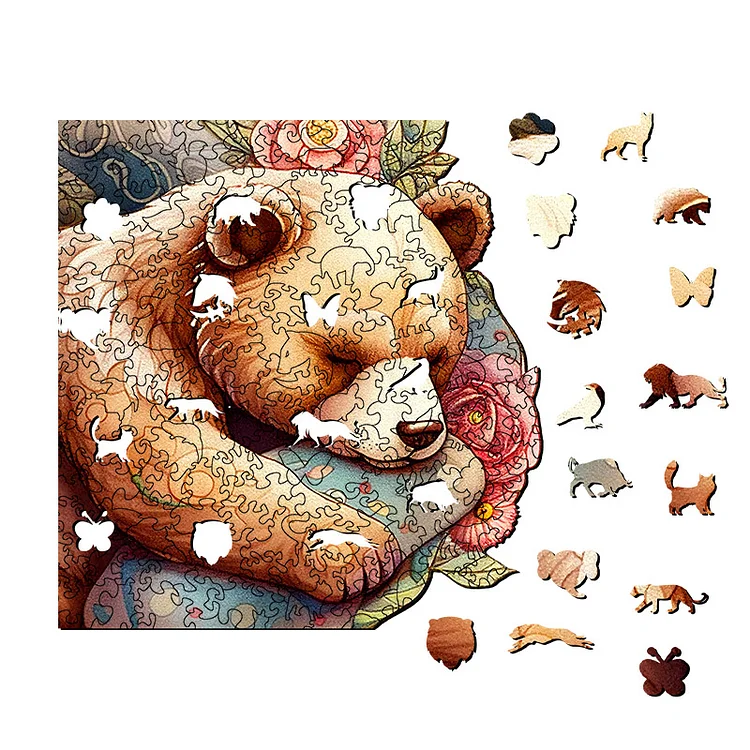 眠っているクマの木製ジグソーパズル