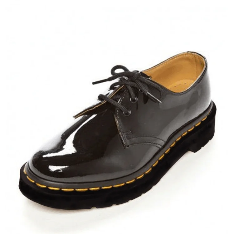 Women's Oxford Black Patent Leather Lace-up Chunky Heels Vintage Shoes |FSJ Shoes