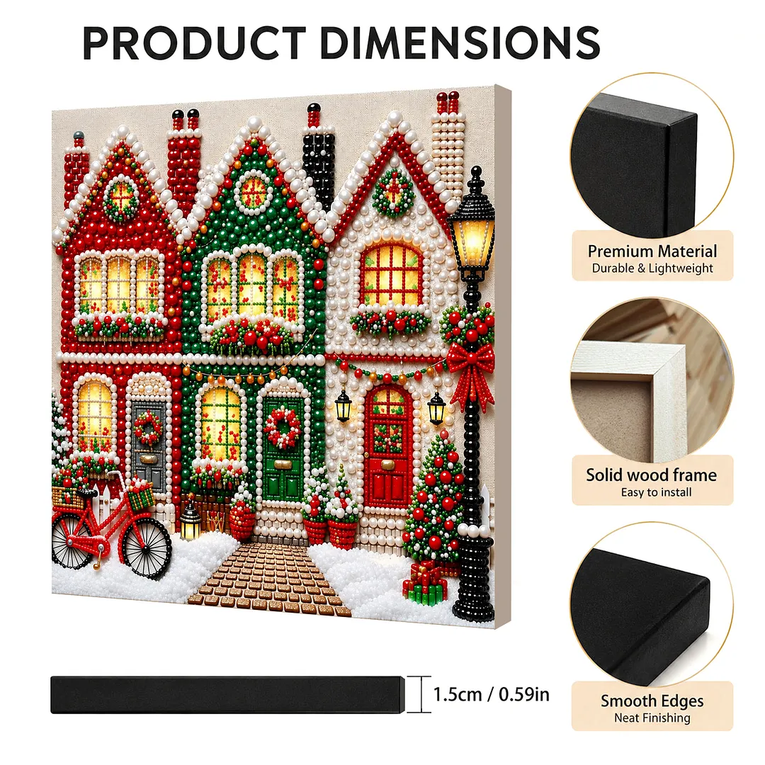 Framed Pearl Dot Painting Kit Holiday Houses 7.87x7.87in