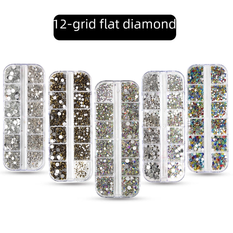 12 Grid Nail Nail Flat Drill Boxed Accessories Nail Jewelry Flat Drill Round Drill Mixed Drill Long Box Nail Drill4