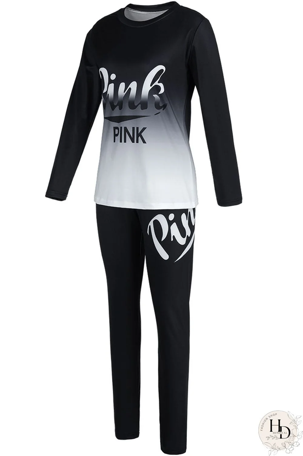 Red Casual Print Letter O Neck Long Sleeve Two Pieces