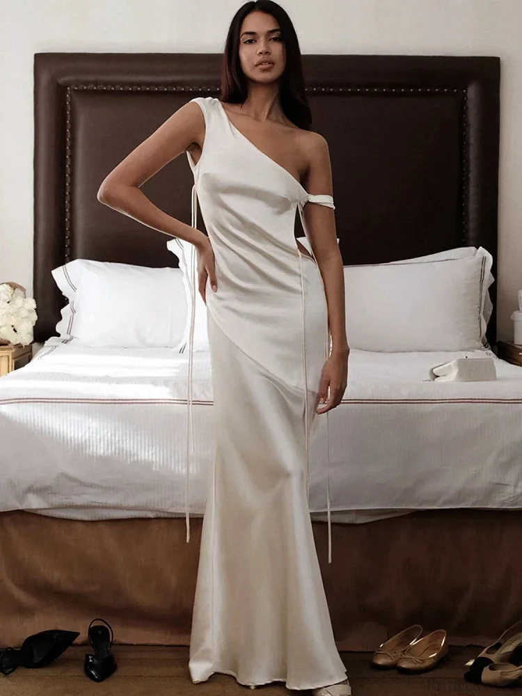 Satin Backless Bandage Maxi Vacation Dress