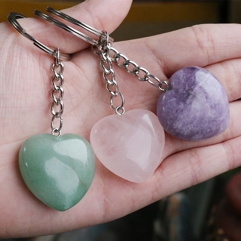 Minimalist Heart Shape Natural Stone Polishing Crystal Keychain