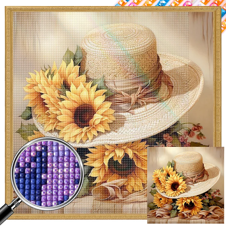 Sunflower And Straw Hat 40*40CM (Canvas) AB Square Drill Diamond Painting gbfke
