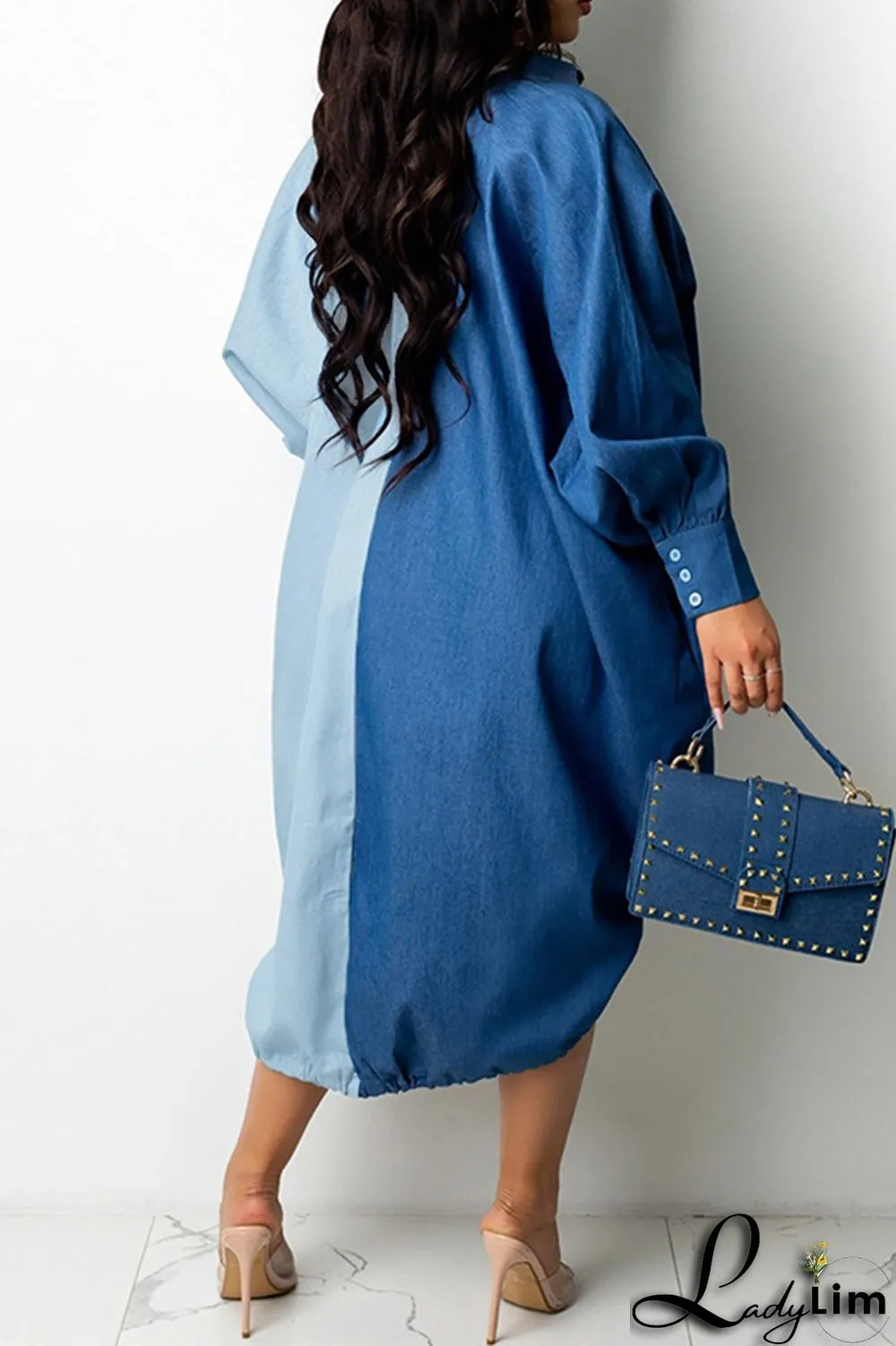 Black Fashion Casual Plus Size Solid Split Joint Asymmetrical Turndown Collar Shirt Dress