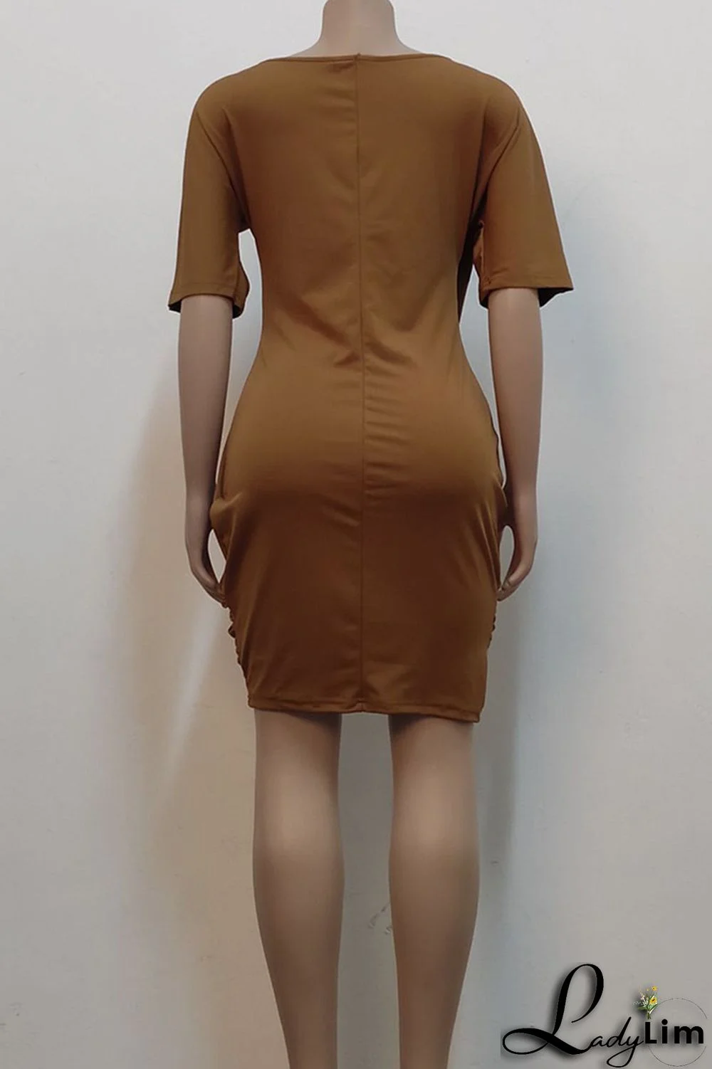 Black Casual Solid Split Joint Asymmetrical O Neck One Step Skirt Dresses