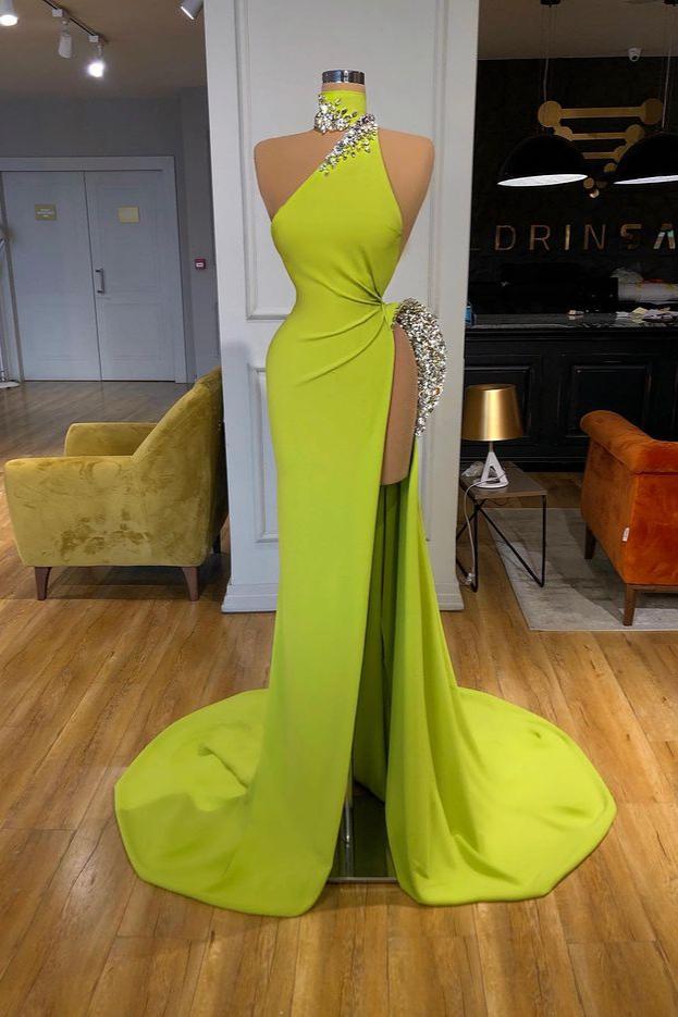 Bellaspromk Mermaid Long Prom Dress With Slit High Nec Bellasprom