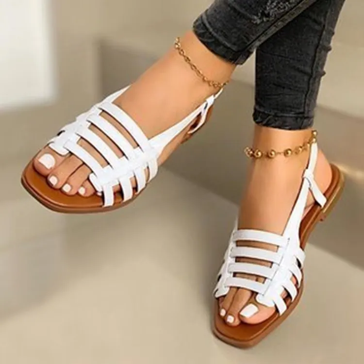 Breakj Breakj Sandals Women's Korean Version Of 2023 New Flat-Soled Single Shoes Spring And Summer Fashion Weaving Beach Shoes