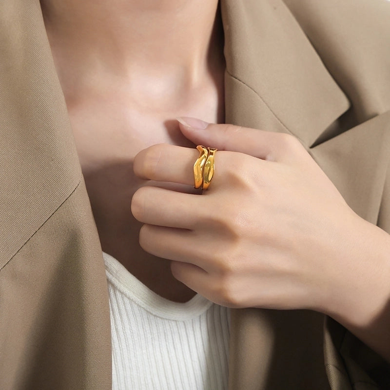 Casual Minimalist Solid Color Titanium Steel 18K Gold Plated Plating Hollow Out Open Rings