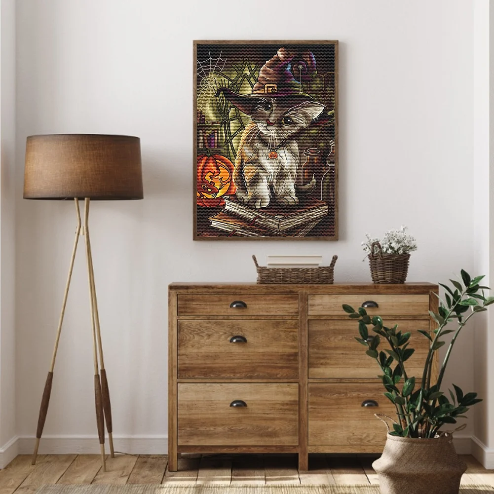 Full Embroidery 14CT DIY Halloween Cats Counted Cross Stitch Kit Art Craft