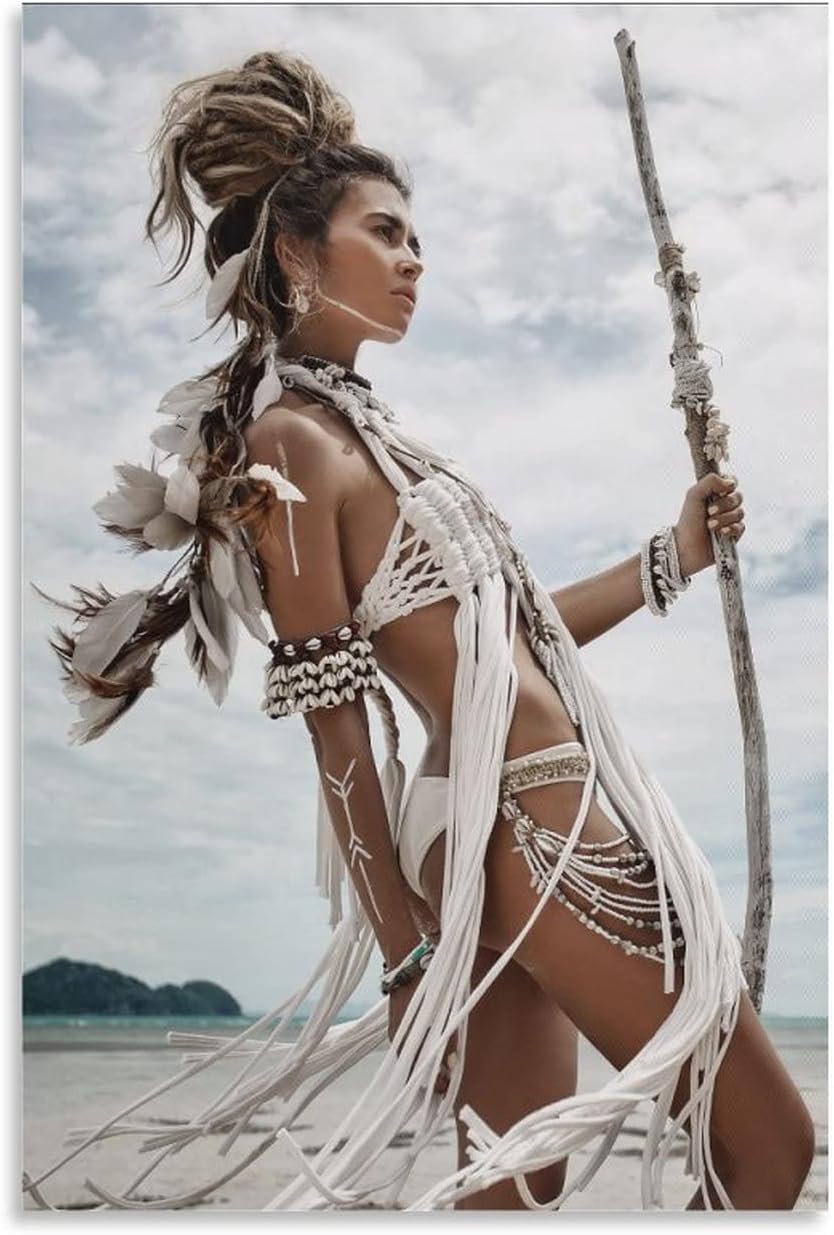 Charming Wild Boho Woman Beach Aboriginal Art Poster Room Decor Wall Art Paintings Canvas Wall Decor Home Decor Living Room Decor Aesthetic 12x18inch(30x45cm) Unframe-Style 12x18inch(30x45cm)