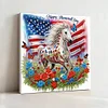 Diamond Painting-DIY Framed Crystal Rhinestone American Flag and Horse(25x25cm)