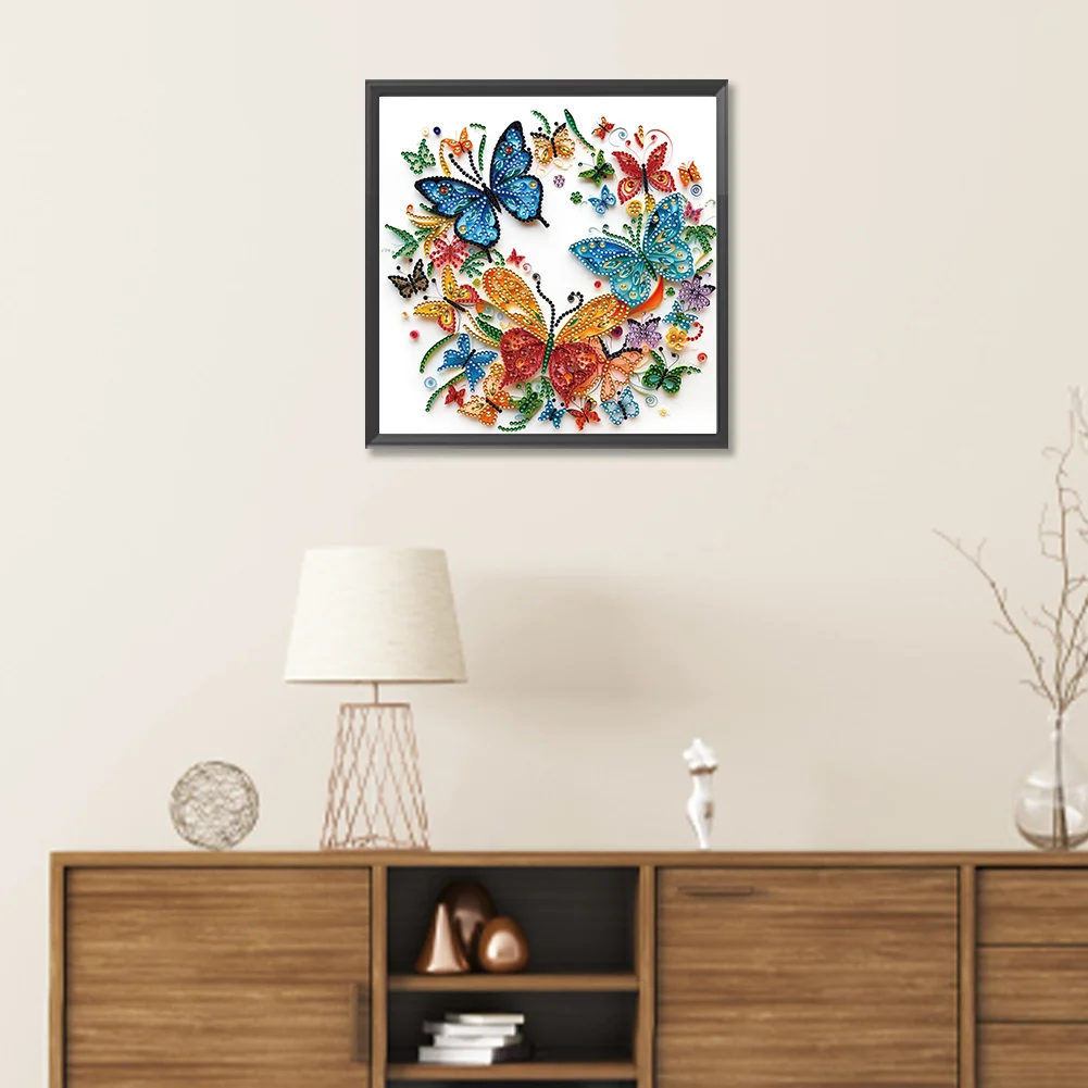 Diamond Painting - Partial Special Shaped Drill - Flower Butterfly(Canvas|30*30cm)