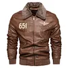 Men's Vintage Leather Bomber Jacket with Fur Collar - Warm Fleece Lined Winter Aviator Tactical Motorcycle Coat by Inlyline
