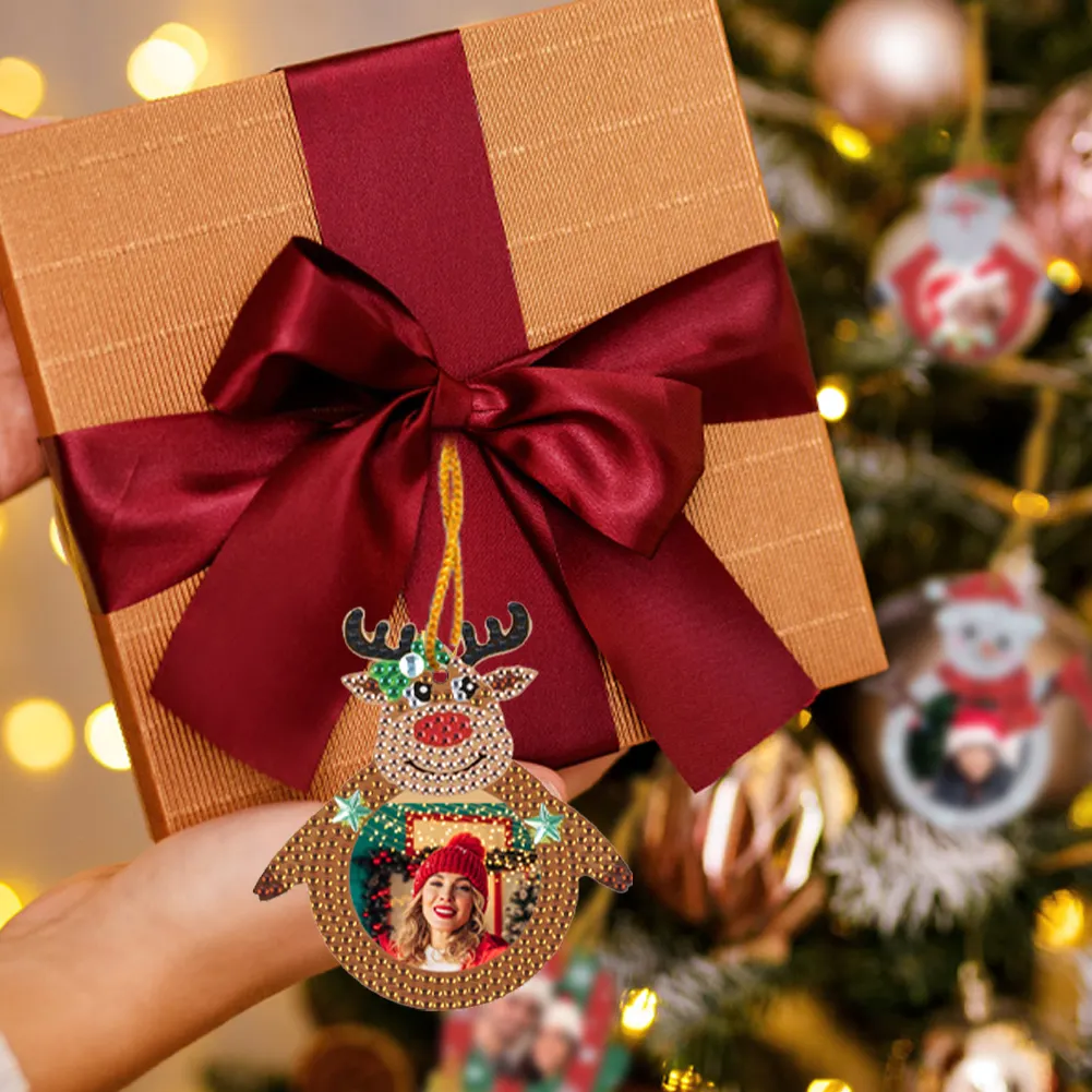 10Pcs Christmas Diamond Painting Photo Frame Hanging Pendant for Xmas Tree