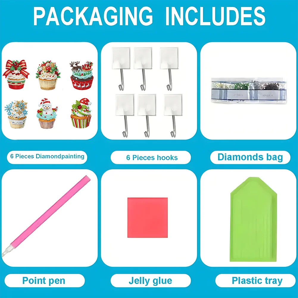 6Pcs DIY Christmas Cake Diamond Painting Hooks Christmas Diamond Art Wall Hooks