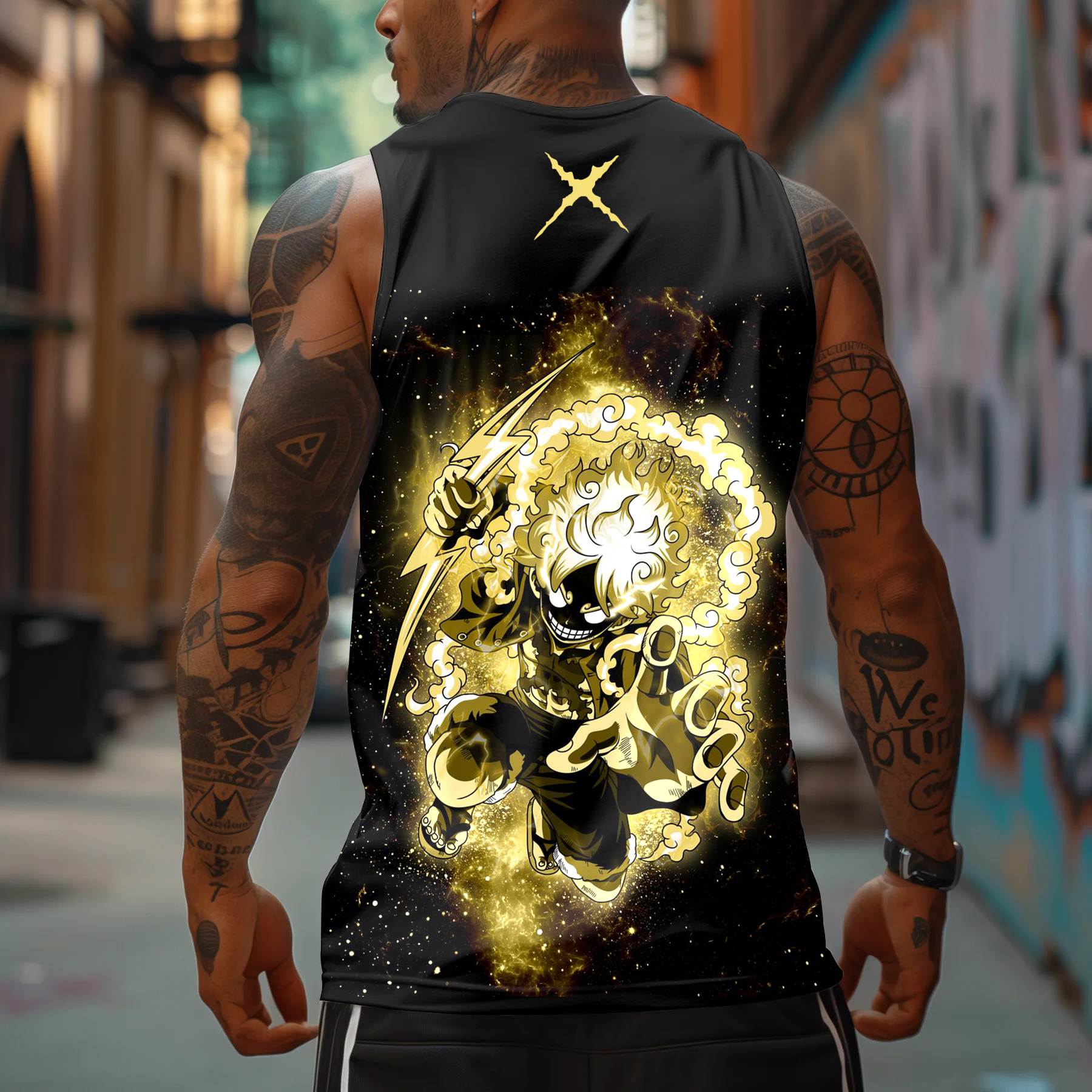 Men's Sports Fitness Anime Logo Pirate Straw Hat Printed Casual Vest / TECHWEAR CLUB / Techwear