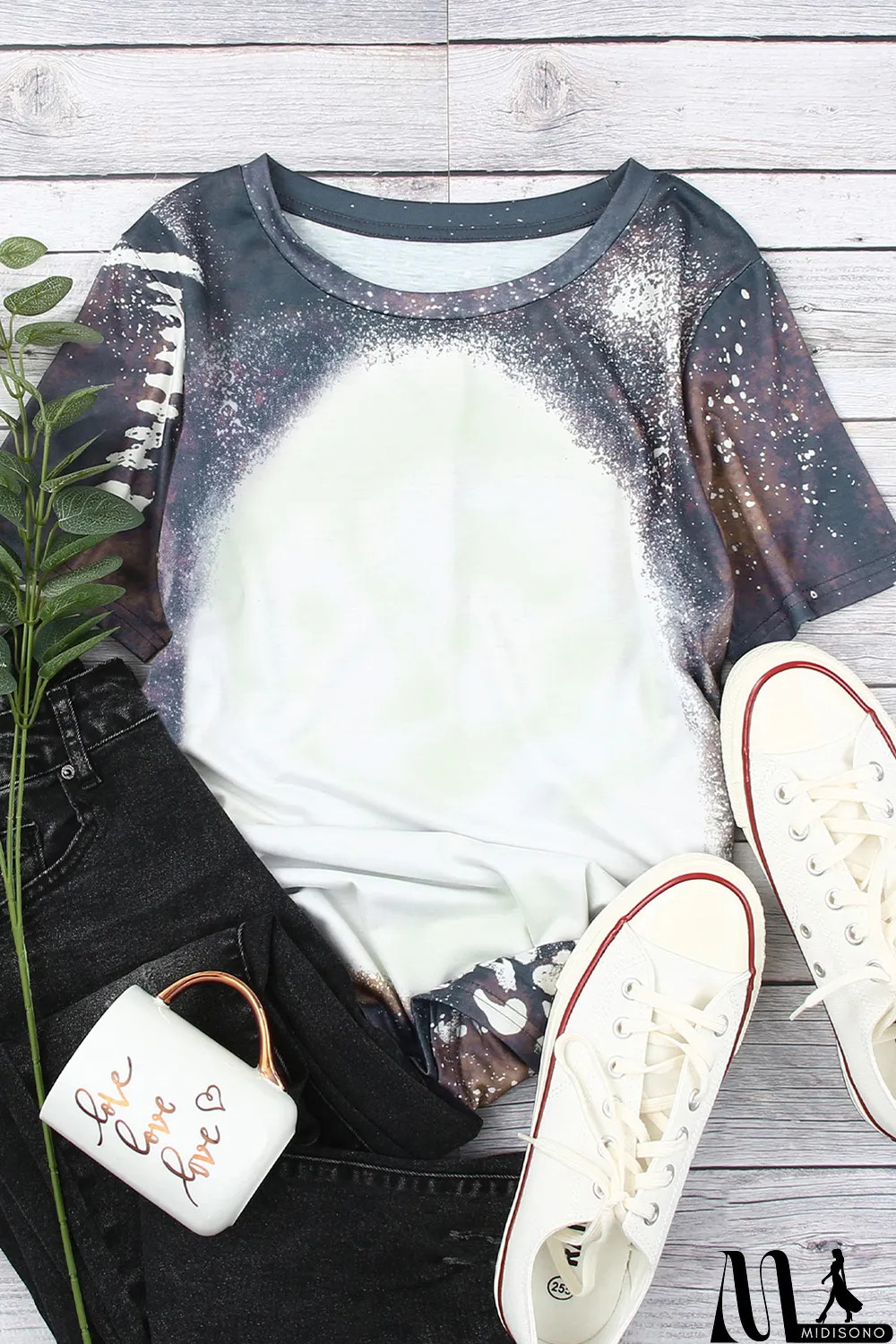 MidiSono - Blank Apparel - Multicolor Crew Neck Bleached Tie-dye Basic Tee