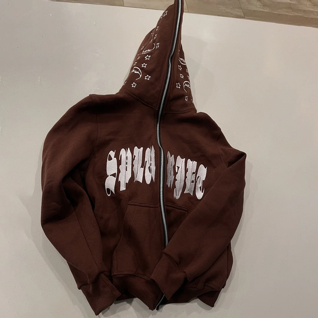 Street fashion personality letter print full zipper hood