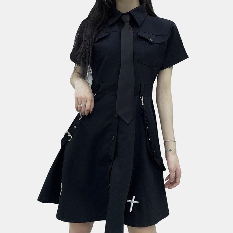 Punk Style Short Sleeve Shirt Dress