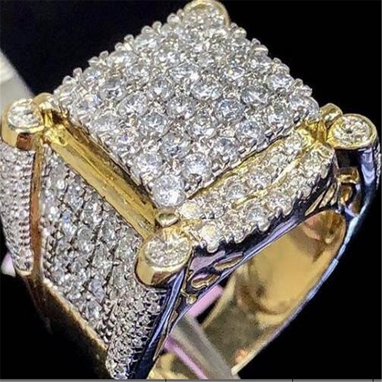 Full Rhinestone Men Gold Ring Iced Out Jewelry