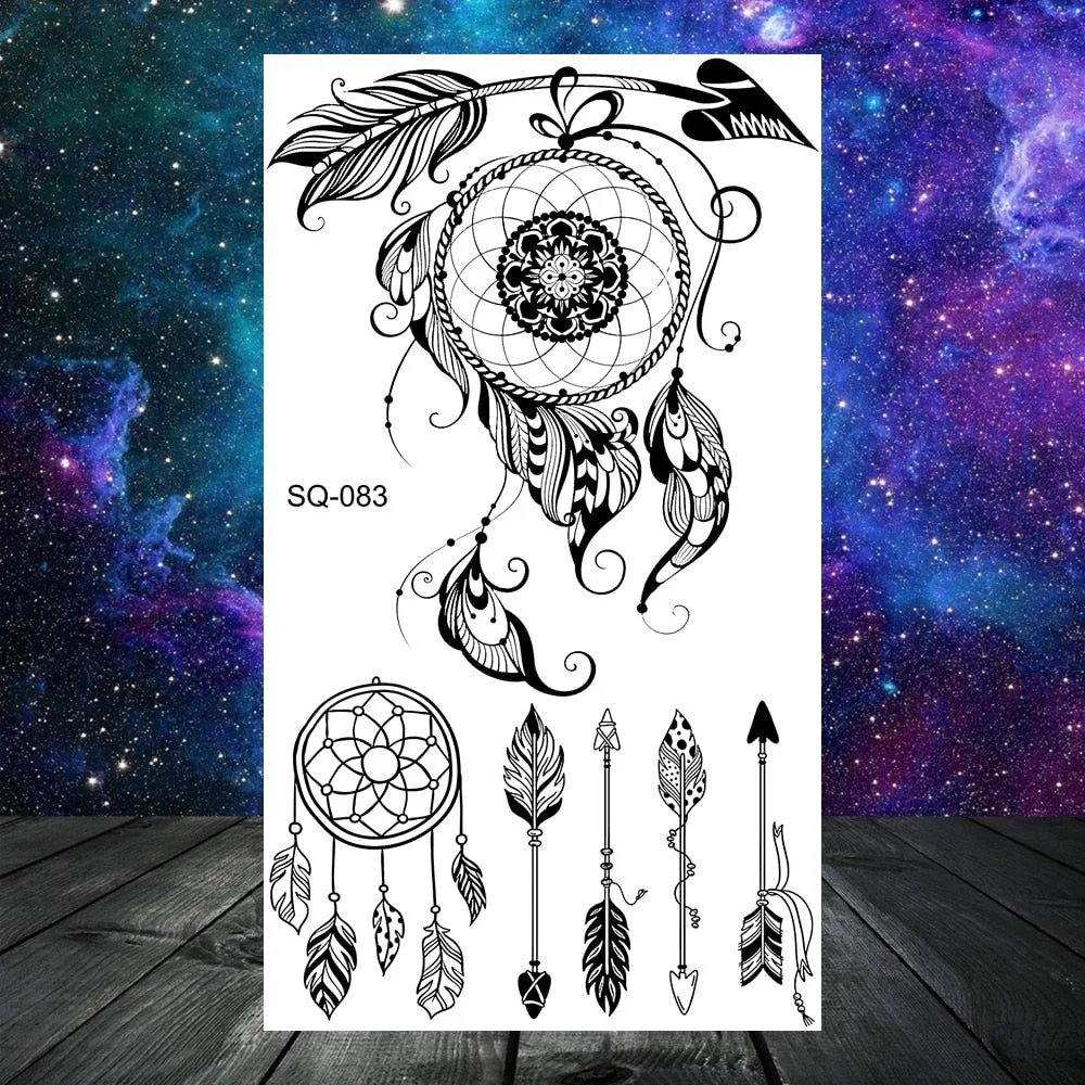 Small Skull Henna Feather Arrow Temporary Tattoos For Women Adult Kids Cross Scorpion Anchor Fake Tattoo Neck Arm Finger Tatoos