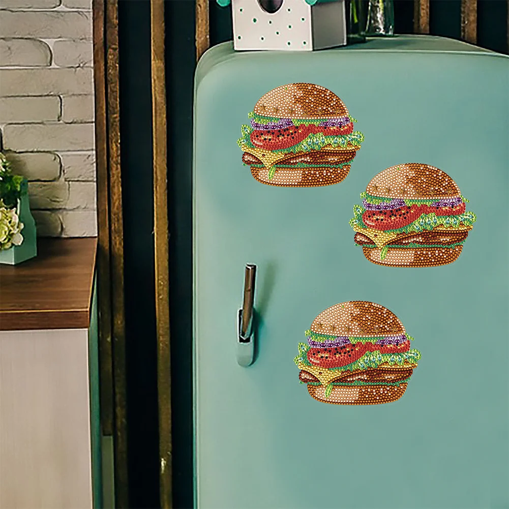 1pcs DIY Hamburger Diamond Painting Magnets Refrigerator for Adults Kid Office Car Fridge
