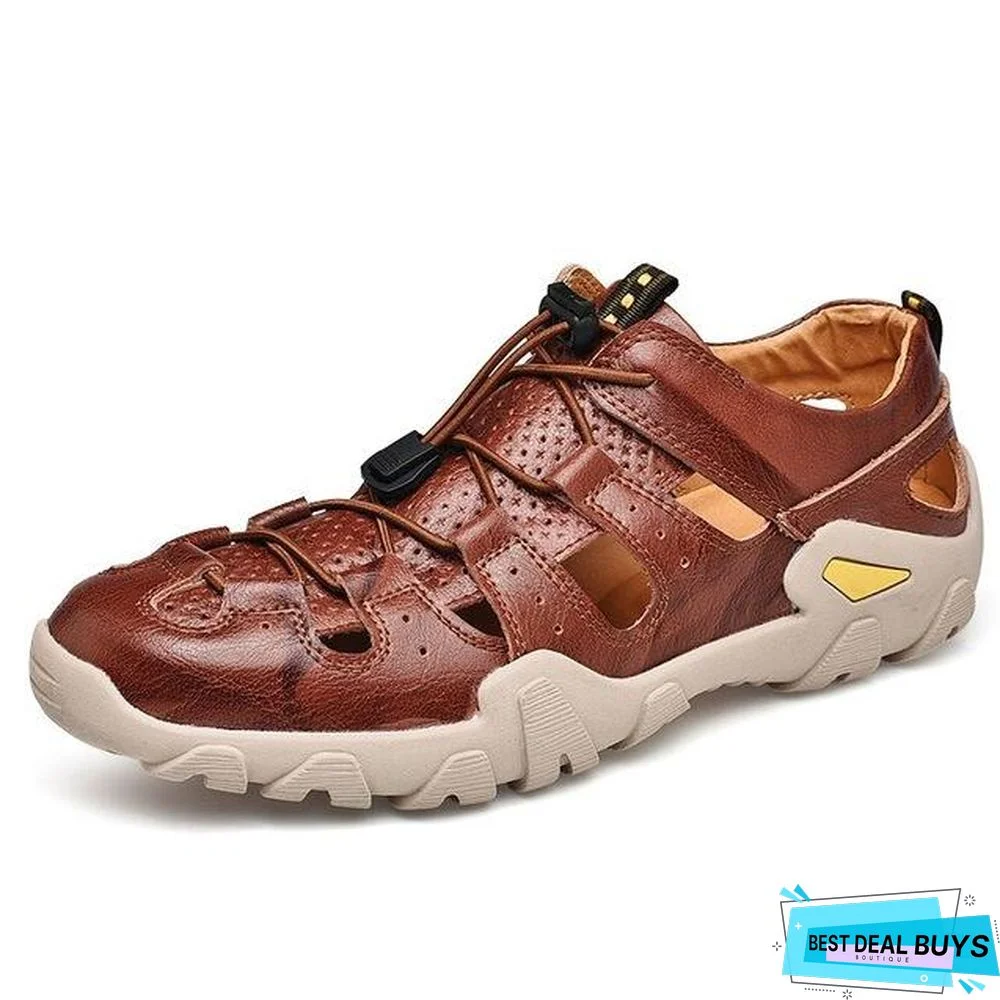 Men's Cow Genuine Leather Sandals Breathable Casual Shoes Footwear Walking Beach Sandals