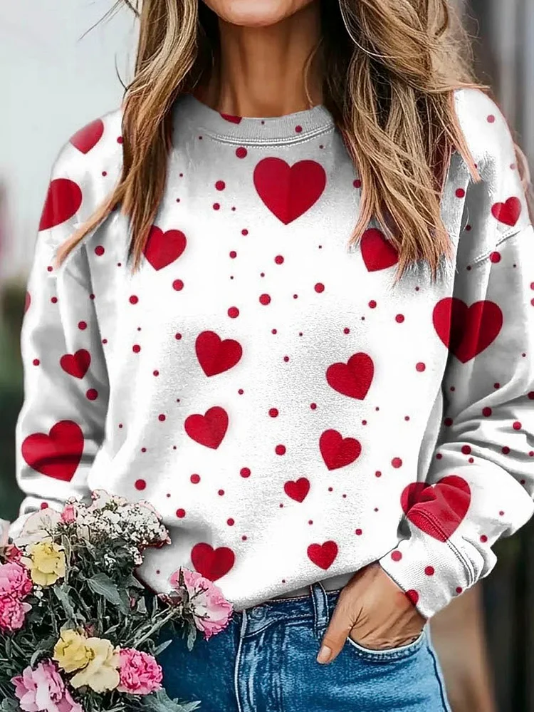 Women's Valentine's Day Lovely Hearts Art Print Casual Sweatshirt