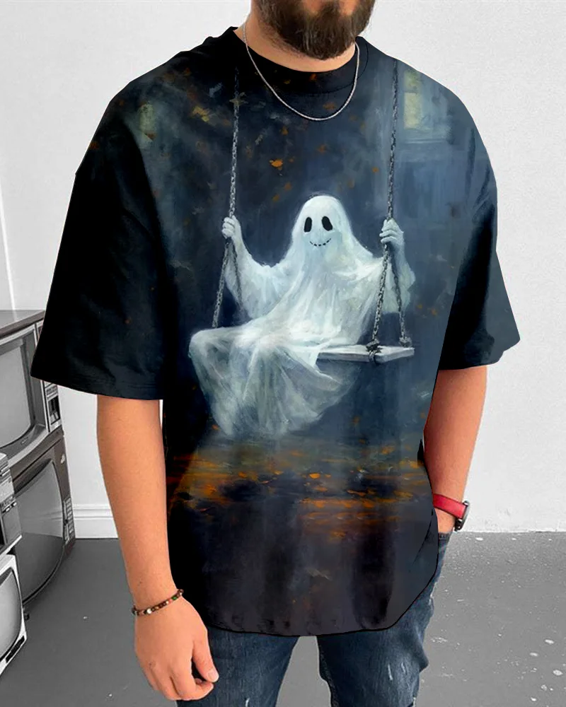Suitmens Men's Halloween Ghost Pattern Short Sleeve T-Shirt 048