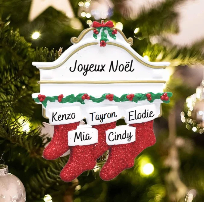 Ornements de Noël chaussette de Noël 5 Prénoms Personnalisés avec texte Jessemade FR