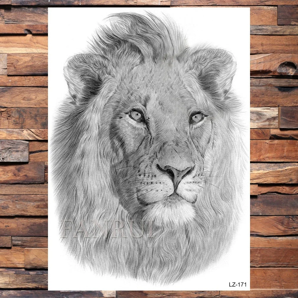 Mighty Lion King Of Beasts Tattoos Temporary Men Women Body Art Fake Tatoo Realistic Tribal Tiger Tattoo Sticker Arm Leg Makeup
