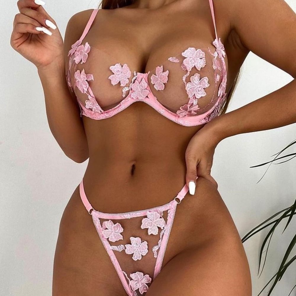 Flower Embroidery Suit Lingerie