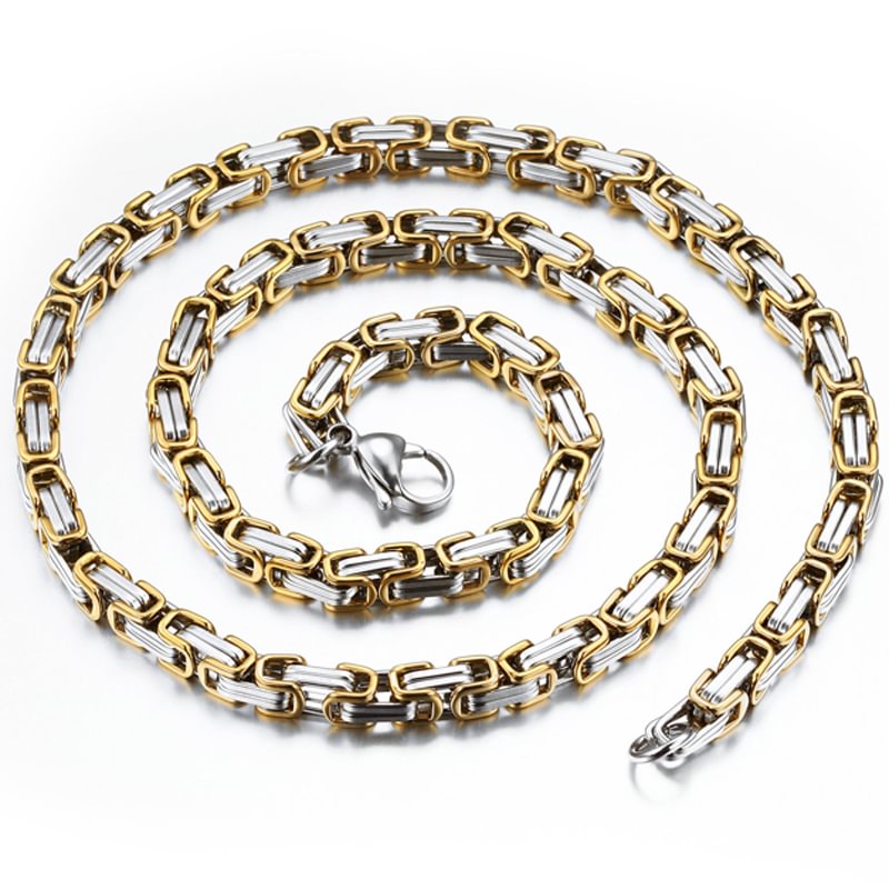 8MM Gold Silver Byzantine Link Chain Two Tone Necklace-VESSFUL