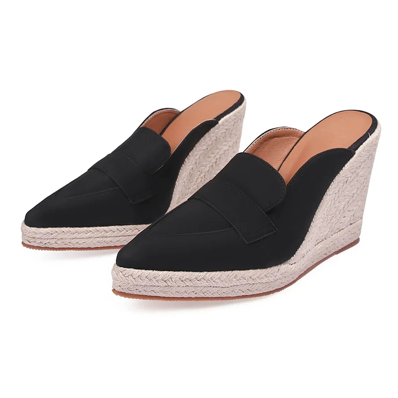 Wongn Wongn Spring And Autumn Pointed Slope With Thick Bottom With Baotou Drag Empty Women's Shoes Straw Hemp Rope Thick Bottom