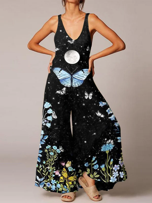 Butterfly casual loose wide-leg jumpsuit