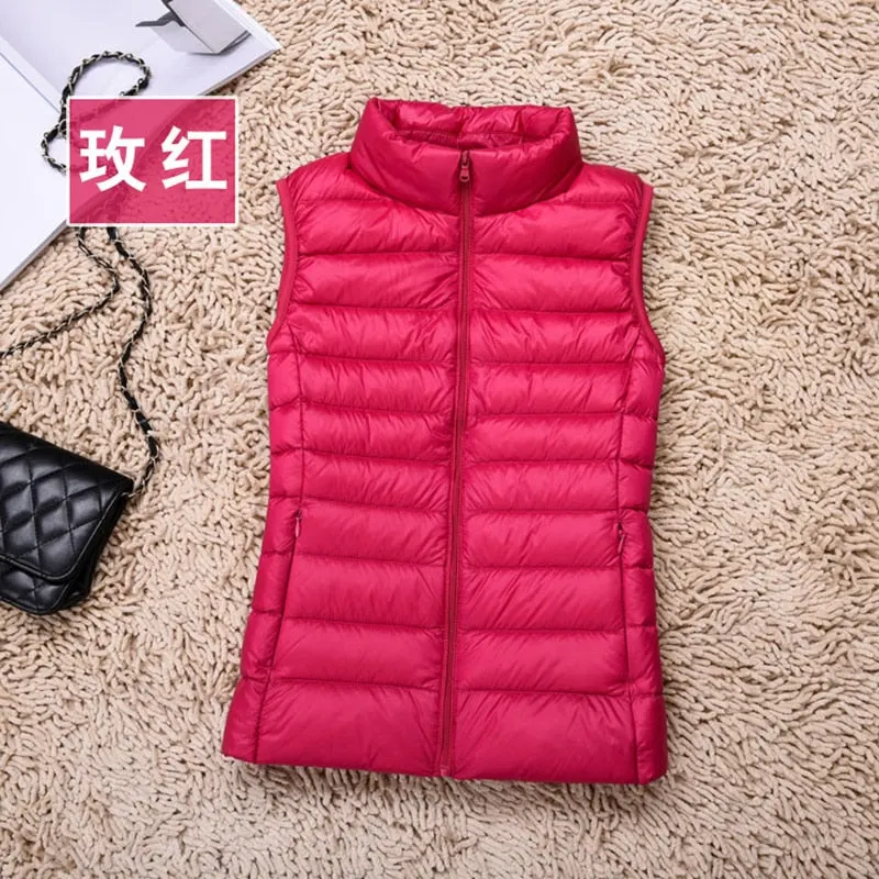 2021 New Women 90% White Duck Down Vest Women's Ultra Light Duck Down Vest Jacket Autumn Winter High collar Sleeveless Coat