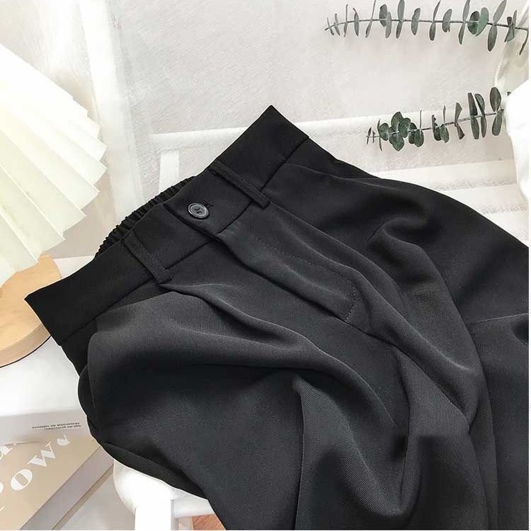 Suit Pants High Waist Loose Slimming Black Tube Casual Small