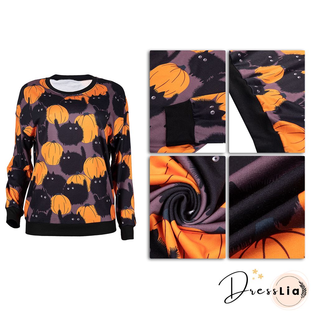 Winter Printed Round Neck Long Sleeve Outwear Pullover