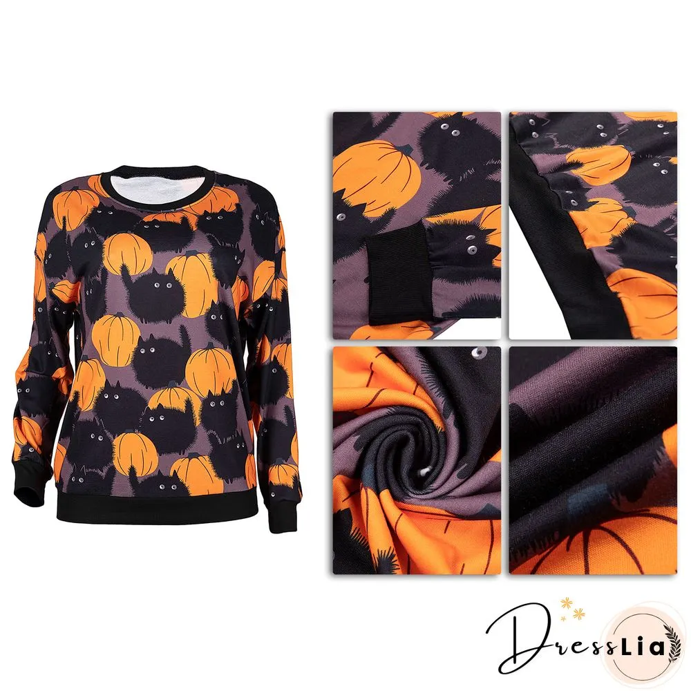 Winter Printed Round Neck Long Sleeve Outwear Pullover