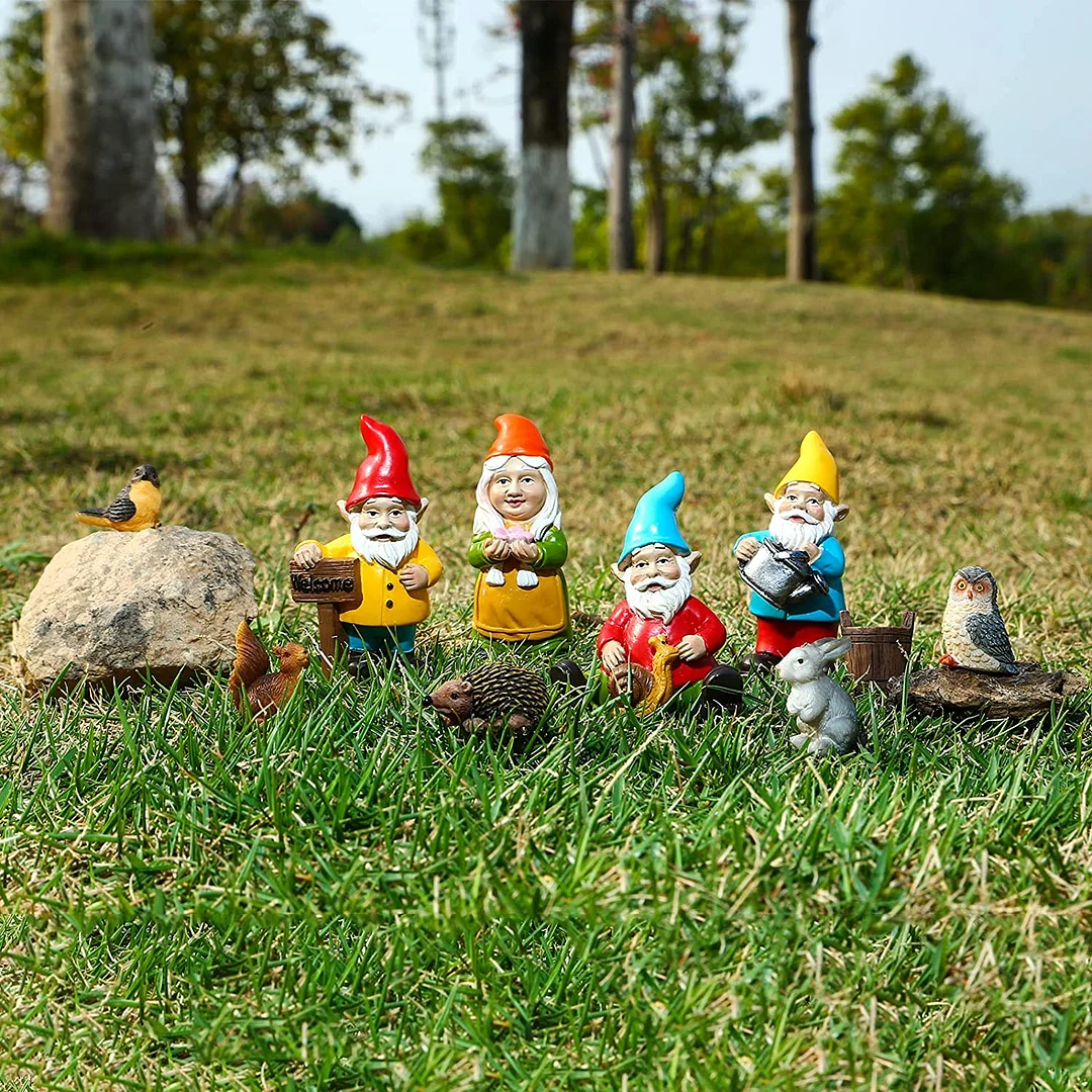 11 PCS Garden Gnome Decoration, Funny Outdoor Gnome, Rabbit, Bird, Squrriel, Owl and Hedgehog Graden Statue for Home Yard Décor