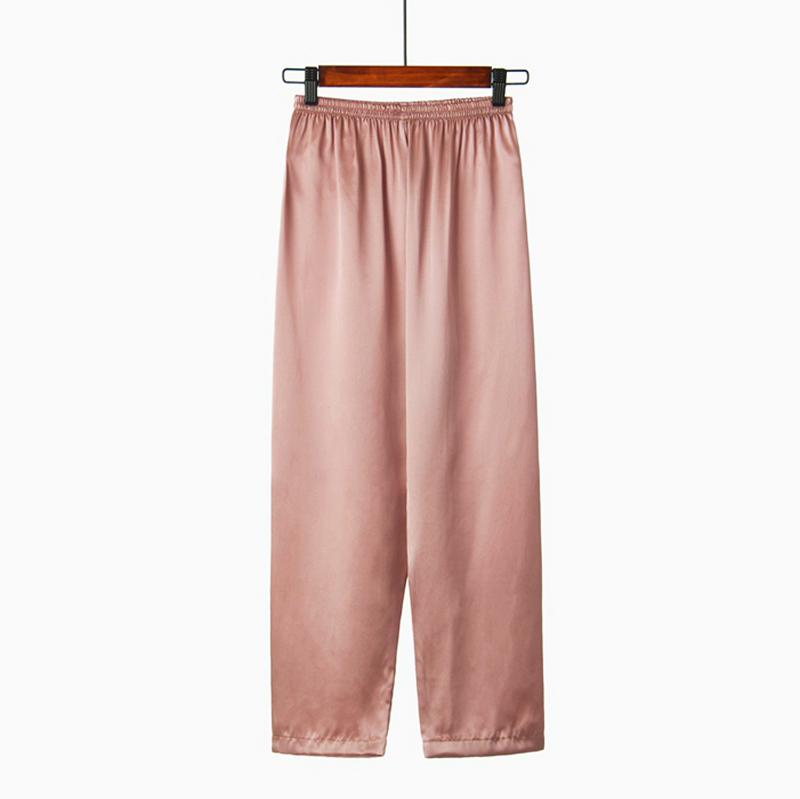 Silk Pajama Pants Home Trousers Straight-leg Style Pink Color