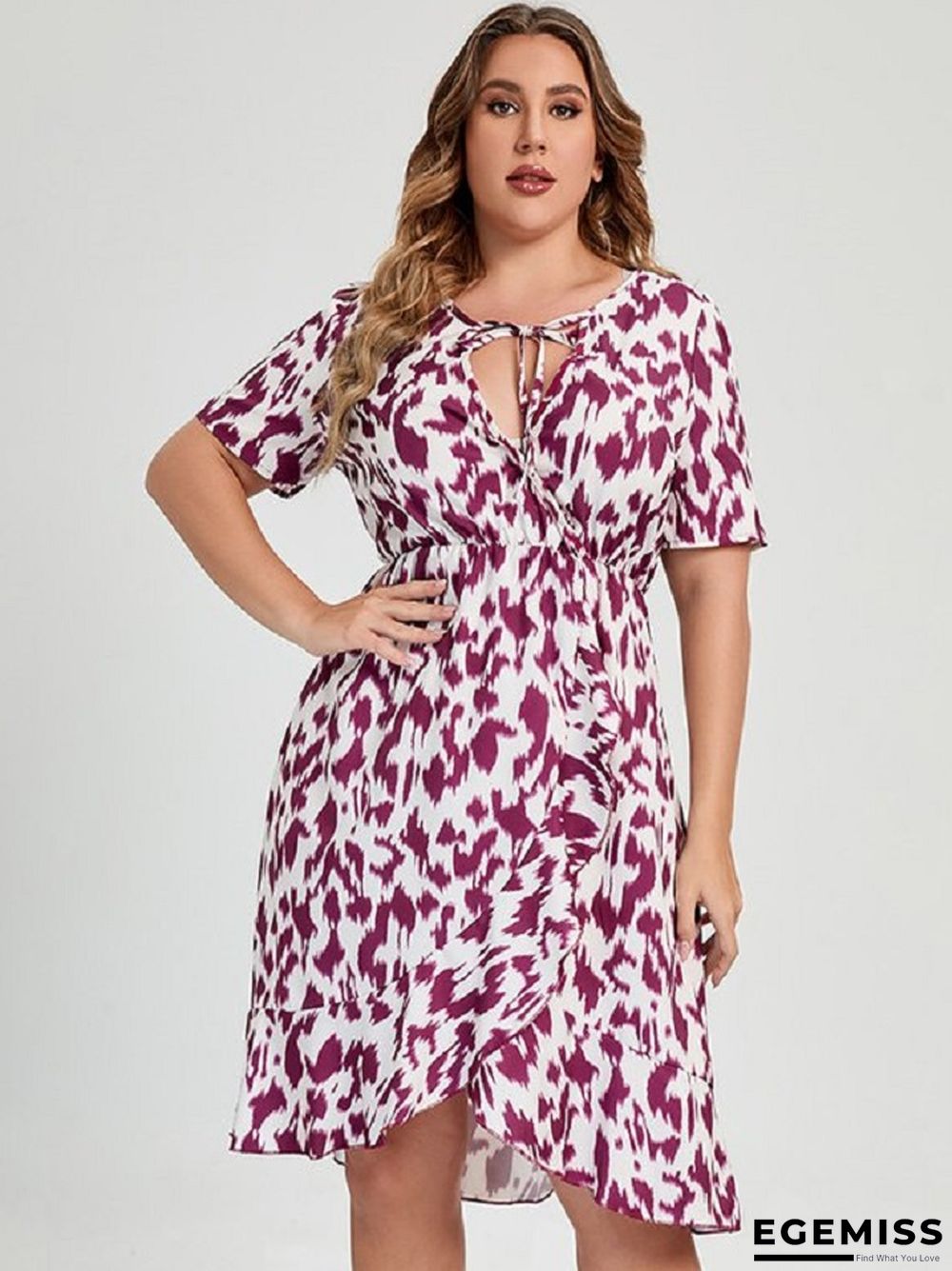 Casual Leopard Print Short Sleeve Deep V-neck A-line Dress | EGEMISS