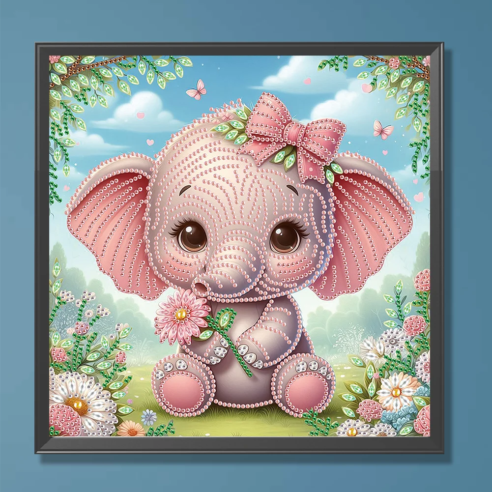 Diamond Painting - Partial Special Shaped Drill - Flower Cute Elephant(Canvas|30*30cm)