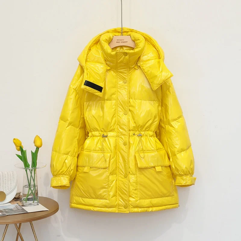 2021 90% White Duck Down Jacket Winter Bright Coat Women Snow Clothes Loose Medium long Female Down Parka Oversize