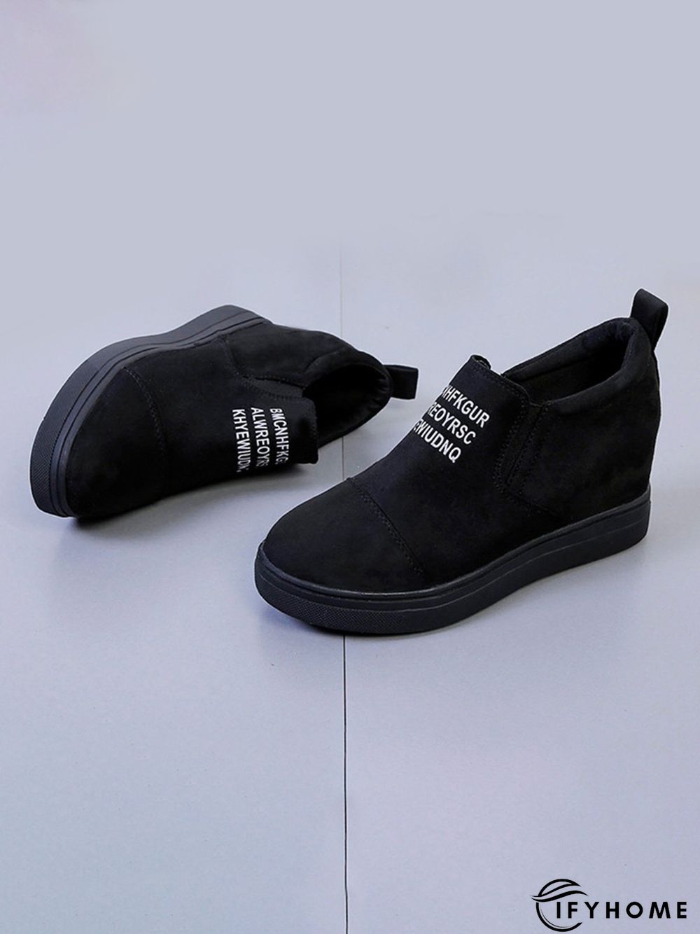 Letter Stitching Inner Heightening Round Toe Wedges | IFYHOME