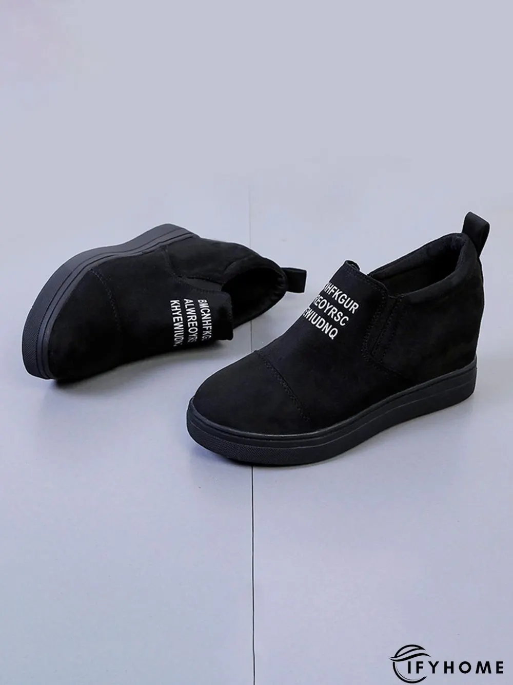 Letter Stitching Inner Heightening Round Toe Wedges | IFYHOME