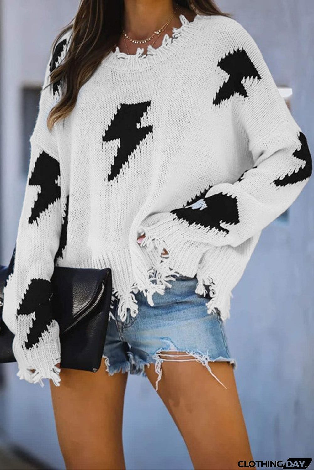 Distressed Knit Bolt Sweater