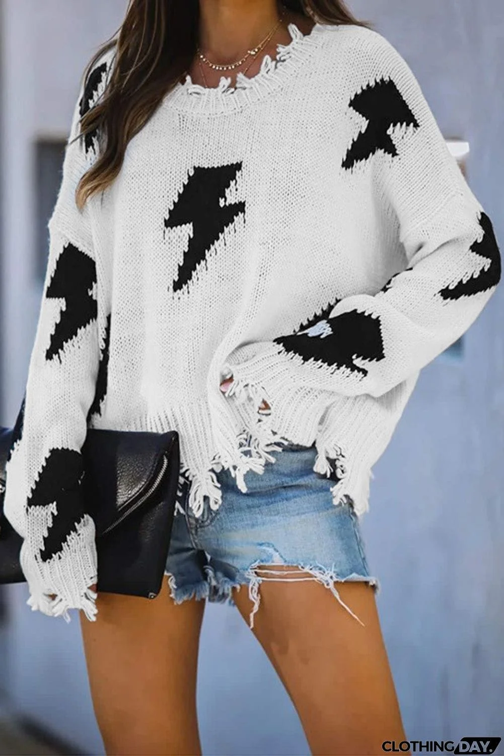 Distressed Knit Bolt Sweater
