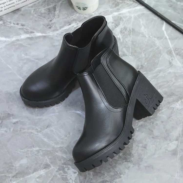 Wongn Wongn Ankle Boots Waterproof Platform Thick Heel High Heel Leather Boots Fashion Women's Shoes